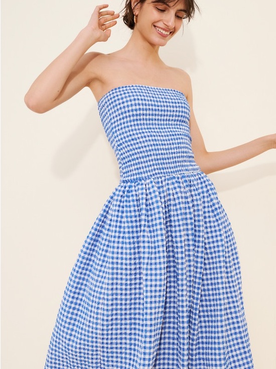 Anthropologie Dresses & Skirts - Anthropologie Strapless Blue Gingham Midi Dress